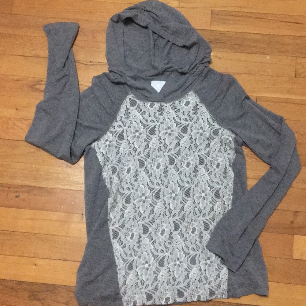 Long sleeve lace hoodie top